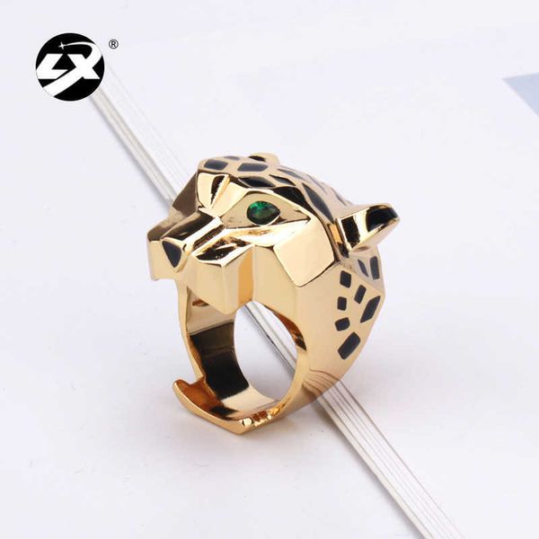 Designer popular personalizado criativo ponto padrão leopardo cabeça anel moda artesanato para homem e mulher