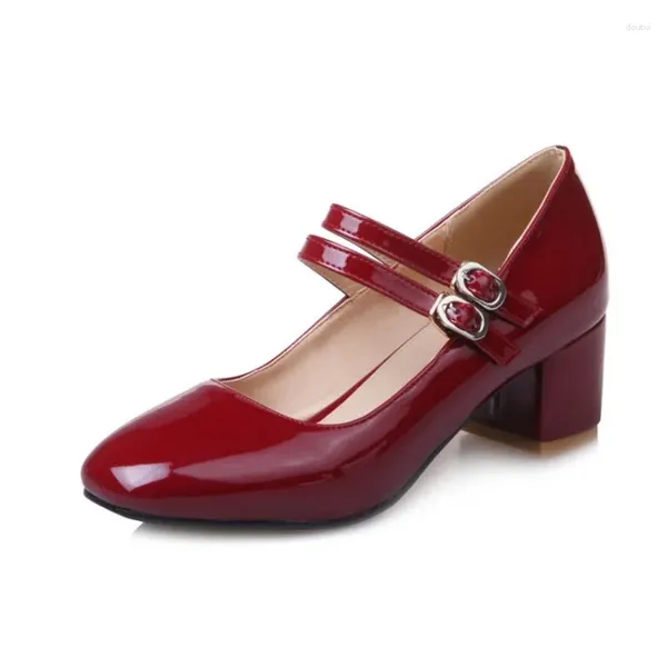 Scarpe eleganti Donna Elegante OL Punta quadrata Pelle verniciata Tacchi alti 5 cm Cinturini con fibbia Sandali Mary Jean Décolleté Rosso Nero Bianco Chaussures