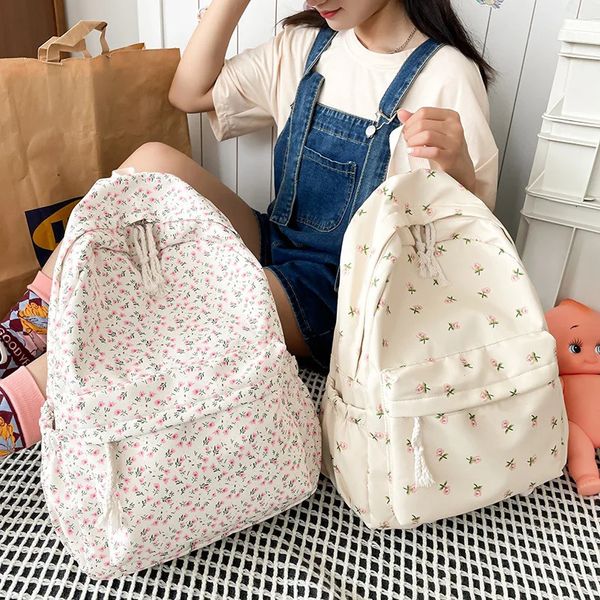 Korean Fashion Floral Rucksäcke für Frauen Wasserdichte Nylon Rucksäcke Teenager Große Kapazität Student Schule Tasche Reisetasche Geschenke 240106