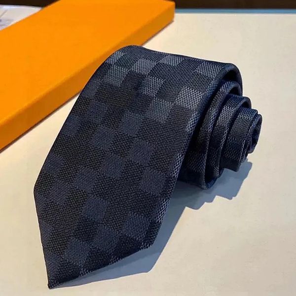 Gravatas de pescoço gravata masculina carta marca designer gravata de seda azul jacquard festa de casamento negócios tecido moda xadrez design caixa terno ti