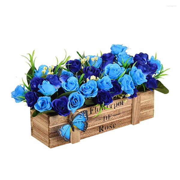 Dekorative Blumen, blaue Rose, pastoraler Holzzaun, Bonsai, Orchidee, Hausgarten-Dekoration, künstliche Sonnenblume, Blumentopf-Set, Muttertagsgeschenk