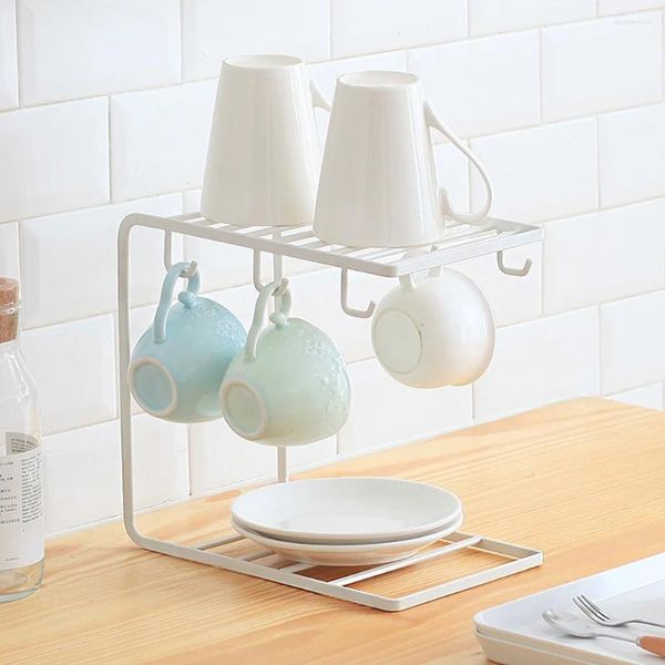 Armazenamento de cozinha de aço inoxidável copo árvore caneca rack suporte de metal para mesa de armário casa (branco)