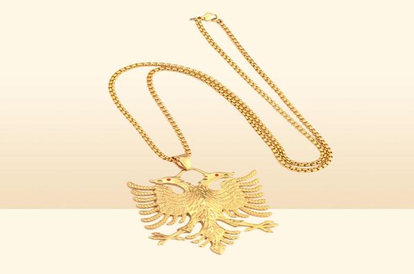 Soitis albânia bandeira águia pingentes emblema russo colar brasão de armas dupla cabeça águia pingentes de aço inoxidável corrente 1324316