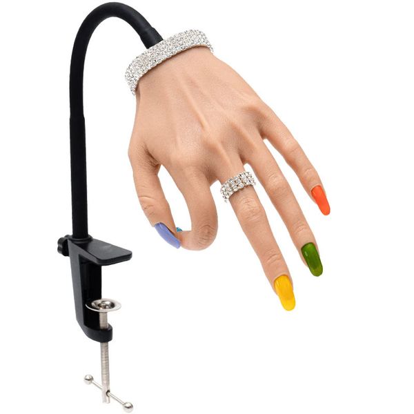 Mão de prática de silicone para unhas acrílicas manicure profissional modelo de mão de treinamento 240105