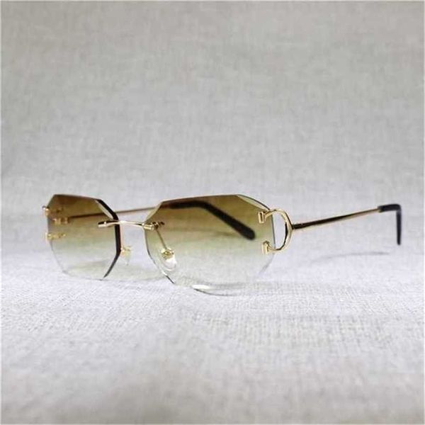 58% óculos de sol novo fio sem aro homens mulheres para o verão corte claro óculos armação de metal oculos gafaskajia novo