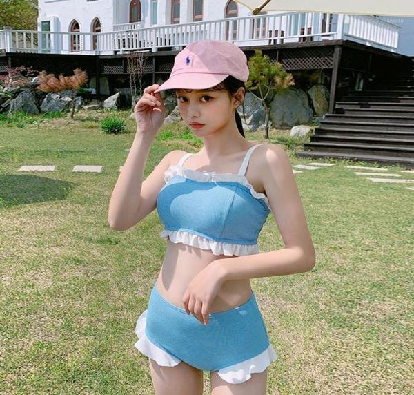 Asiatische Frauen Bademode Zwei Stücke Blau Schöne Mädchen Bikini Set 2022 Weiblichen Badeanzug Hohe Taille Tankini Beachwear Einteilige Anzüge 8087814