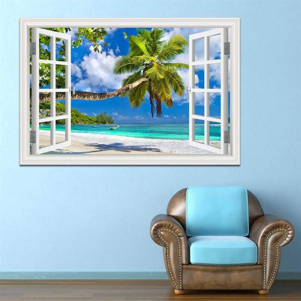 Adesivi murali Decorazioni per la casa Summer Beach Coconut Tree Immagine Decalcomanie in vinile rimovibili Paesaggio Carta da parati Decorazione moderna 210615258v