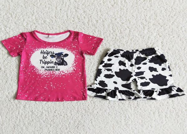 Sommer Kinder Kleidung Sets Rüschen Shorts Baby Mädchen Designer Kleidung Kurzarm Milch Seide Mode Färse Kuh Drucken Boutique Mädchen 4951520