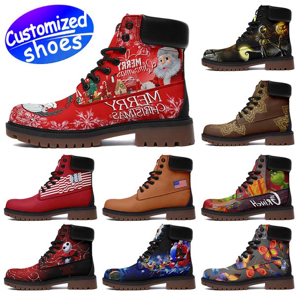 Sapatos personalizados botas de moda estrela botas de couro de alta qualidade natal diy botas retro sapatos casuais mulheres homens botas tênis ao ar livre américa preto vermelho tamanho grande eur 35-48