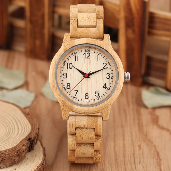 Orologio in legno di bambù pieno naturale Orologi semplici Orologio in legno puro da donna Top Brand di lusso al quarzo Orologio da polso da donna con cinturino in legno 240106