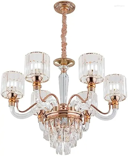 Lampadari Lampadario moderno in cristallo rotondo con 6 luci Lampadario a sospensione in oro rustico con montaggio a incasso a soffitto vintage
