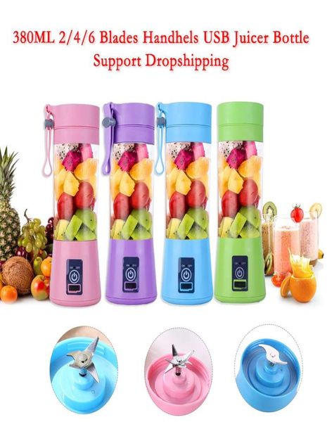 380ml 6 lâminas mini portátil espremedor de frutas elétrico usb recarregável smoothie maker liquidificador máquina esportes garrafa suco copo dhl f9821315