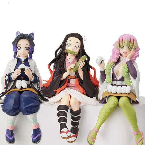 Anime PVC Action Figure Nezuko Tanjirou Shinobu Zenitsu Hashibira Inosuke Comer Bolas de Arroz Kimetsu No Yaiba Boneca Brinquedos 240106