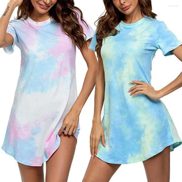 Freizeitkleider Damen Tie-Dye Bedrucktes Sommer-T-Shirt Kurzarm-Swingkleid für Damen