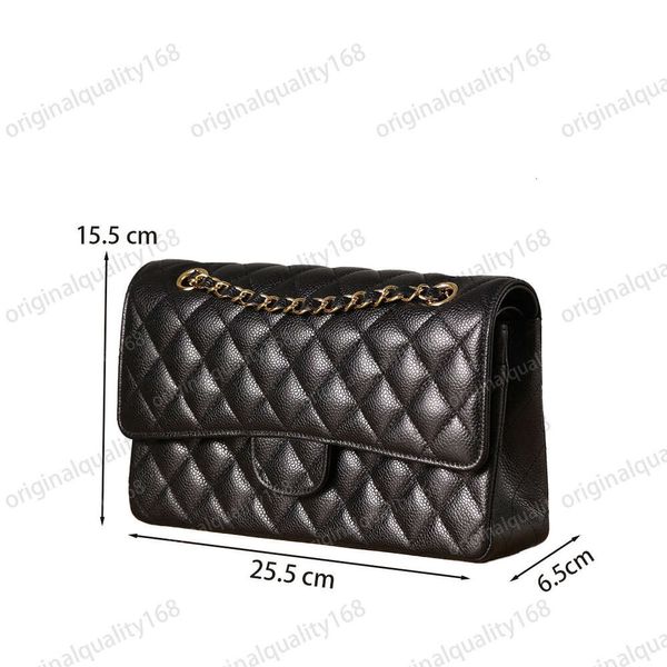 Designer Argyle Caviar Top Tier Original Quality Jumbo Double Flap Bag Luxury 25.5cm Real Leather Lambskin Classic All Black Purse Quilted Handbag Shoulde Chain Bag