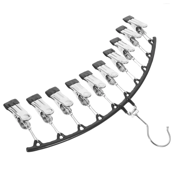 Cabides secador ao ar livre à prova de vento mergulhando 10-clip rack de secagem de aço inoxidável (preto) lavanderia para cadarço meia cabide