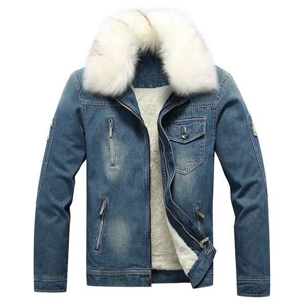 Hiver hommes plus épais doublure polaire col de fourrure Jean veste homme vêtements d'extérieur chaud Denim manteau hommes grande taille épais Streetwear 240105