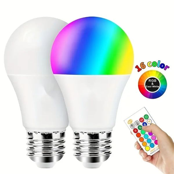 1 шт. Умная лампа с дистанционным управлением RGB + W, 16 лампочек, меняющих цвет, E26 Внутренняя подсветка 9 Вт, атмосферные огни живого освещения, с функцией мигания.