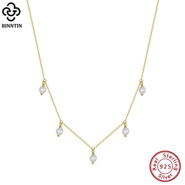 Ожерелье Rinntin из стерлингового серебра 925 пробы с натуральным жемчугом в стиле барокко, элегантное ожерелье DropShape 6 мм для женщин, ювелирные изделия GPN21 240106
