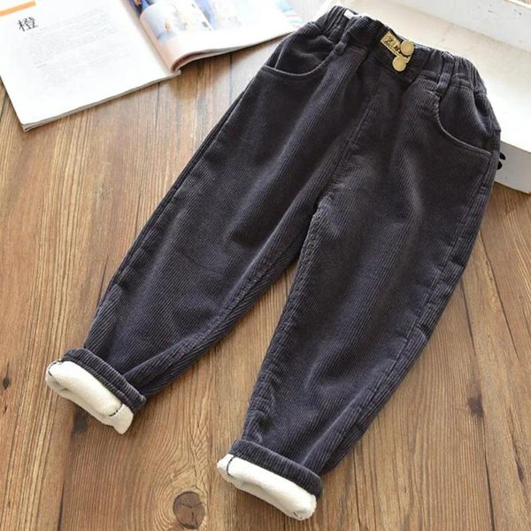 Calças meninas calças de veludo aconchegante com forro de lã cintura elástica para outono inverno criança tornozelo-comprimento wear