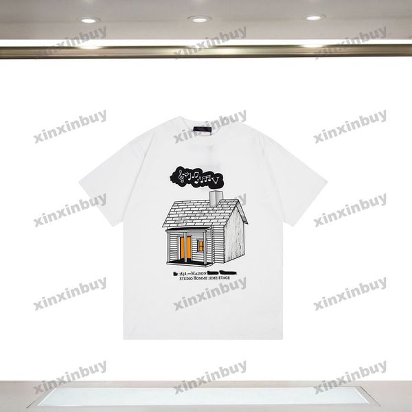 Xinxinbuy 2024 homens designer camiseta casa carta impressão tripulação pescoço manga curta algodão feminino preto branco S-2XL