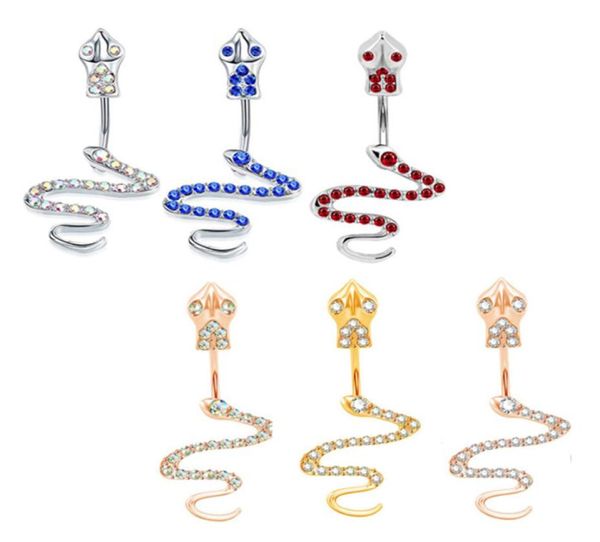 Anel de umbigo de cobra CZ Cristal Anéis de umbigo de aço inoxidável 14g Piercing Body Jewelry3178648