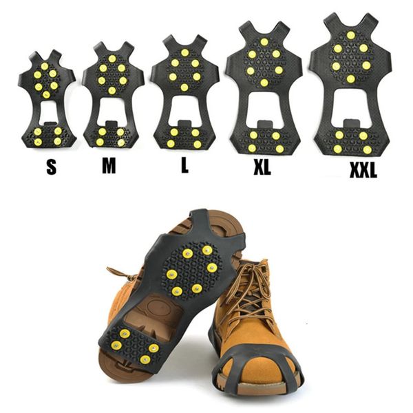 1 paio S-XXL10 Borchie Antiscivolo Neve Ghiaccio Scarpe da arrampicata Puntali Impugnature da ghiaccio Tacchetti Ramponi Arrampicata invernale Antiscivolo Copriscarpe Parte 240105