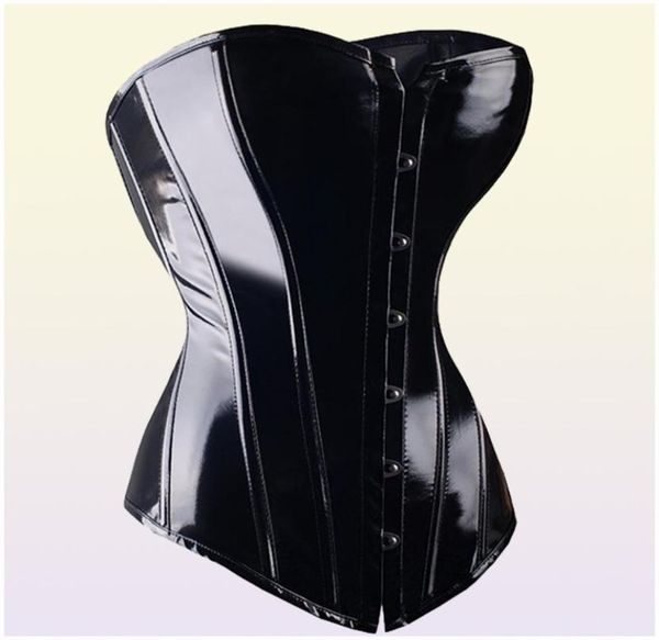 Sexy schwarzes PVC-Vollbrustkorsett Steampunk baskisches Dessous-Top Goth Rock-Korsett Sexy Leder-Taillentrainer-Korsett für Frauen Y111927995534