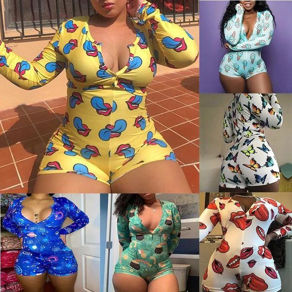 Strampler Verkaufen Sexy Frauen Onesies Pyjamas Plus Größe VNeck Für Erwachsene Nachtwäsche Langarm Nachtwäsche Overall Club Party Strampler Frauen jum