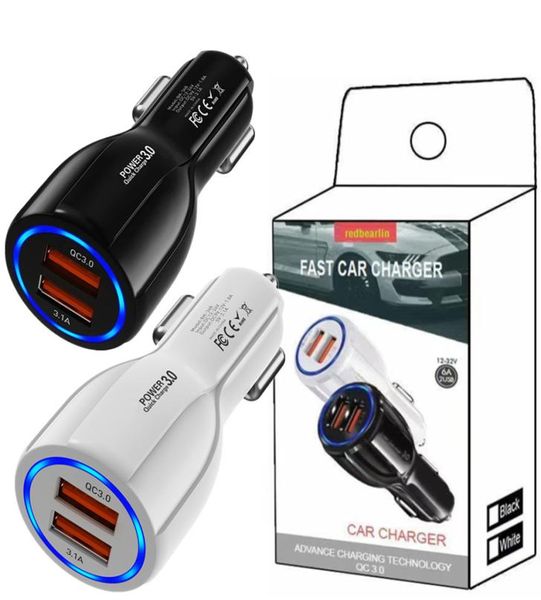 Caricabatterie rapidi rapidi a doppia porta QC30 31A 2 Adattatore di alimentazione USB 5V 9V 12V Carica per auto per iPhone Samsung LG Xiaomi Huawei IOS Android3370384