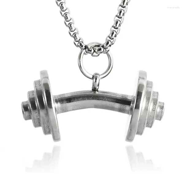 Colares de pingente masculino hip hop fitness barbell haltere de aço inoxidável colar de musculação esportes ginásio jóias