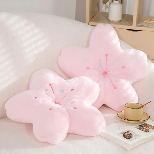 45cm rosa sakura travesseiro de pelúcia kawaii flores almofada de pelúcia tapete realista macio flor de cerejeira almofada plushie adereços 240105