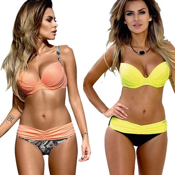 Sexy biquinis feminino maiô verão cintura baixa fatos de banho halter topo push up bikini conjunto banho terno de natação 240105