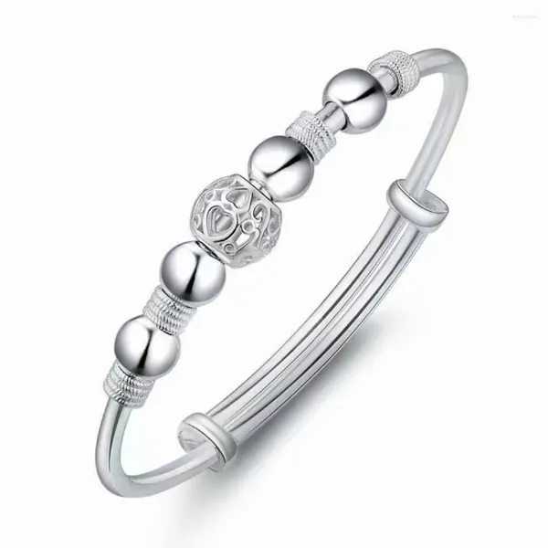 Bracciale rigido con nove perline di trasferimento Bracciale in argento placcato in rame da donna, regalo di gioielli di moda push pull