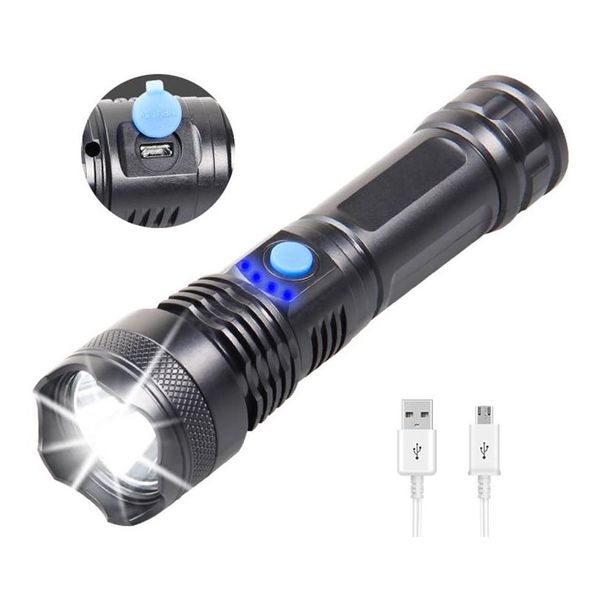  Taschenlampen Taschenlampen Neue LED Starkes Licht USB-Aufladung Fester Fokus Lange Reichweite Outdoor-Taschenlampe Batterieanzeige Home Drop Delivery Spo Dhazl