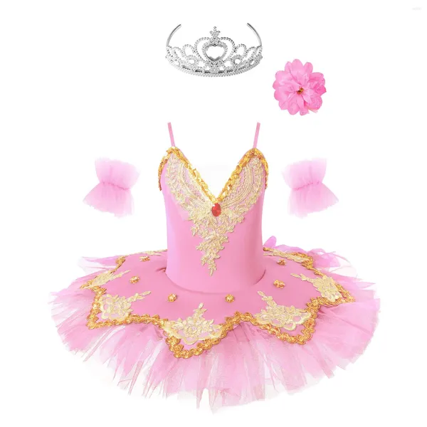 Sahne Giyim Kızlar Bale Tertenci Elbise İşlemeli Rhinestone Sequins Mesh Tutu Swan Dans Performans Kostümü Prenses Cosplay Giyim