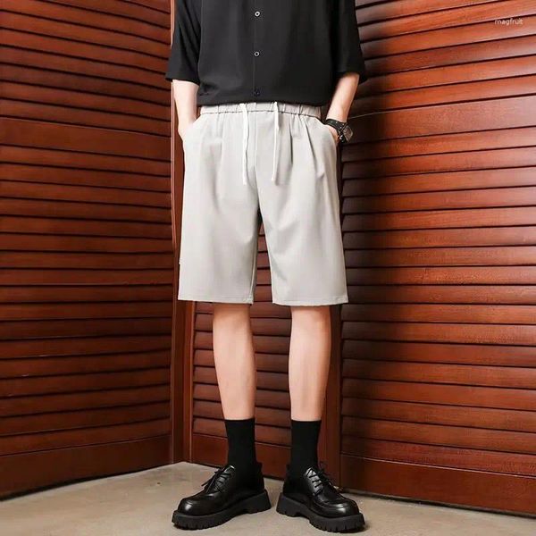 Männer Shorts Sommer Dünne Casual Anzug Kurze Trendy Lose Split Hosen 2024 Elastische Taille Büro