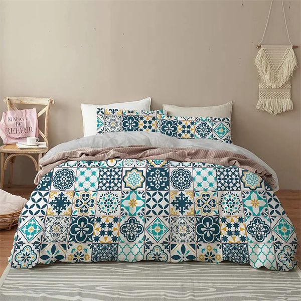 Copripiumino Bohemian Mandala motivo geometrico Set biancheria da letto in microfibra elefante trapunta federe per bambini Teen Room Decor 240106