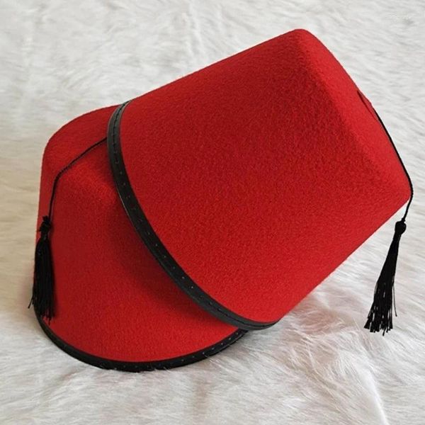 Fontes de festa tarboosh fez chapéu para homem universal vermelho marroquino otomano redondo respirável turco borlas boné role play headwear