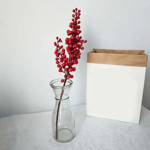 Dekoratif Çiçekler 5 Çatal Simüle Berry Kırmızı Fasulye Şubesi Köpük Meyve Asılı Yapay Çiçek Kiraz Bitkileri Yıl Dekoru