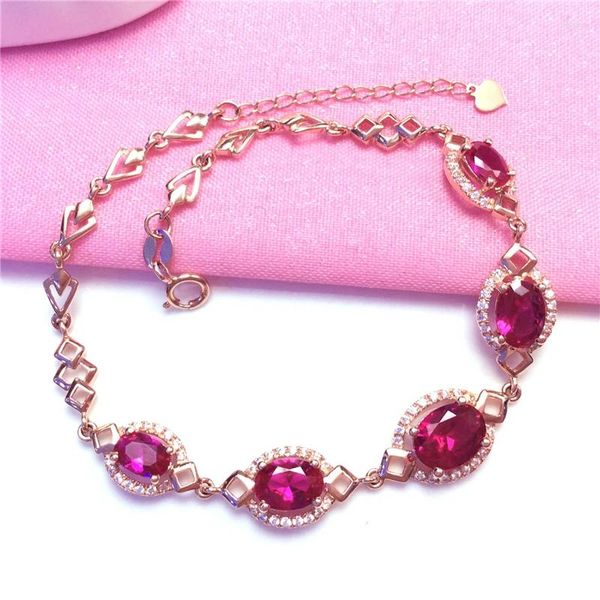 Link pulseiras 585 russo roxo ouro incrustado pulseira de pedra vermelha feminino 18k rosa banhado jóias de mão de luxo com temperamento requintado