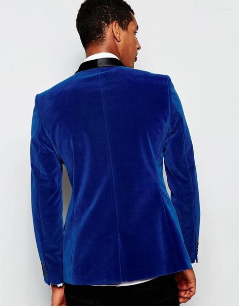 Ternos masculinos jaqueta azul real calça preta padrinhos personalizados xale lapela noivo smoking veludo masculino casamento homem 2 peças (jaqueta calças)