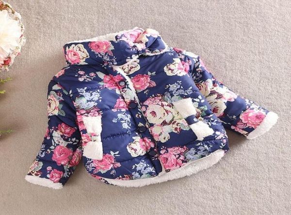 Cappotto per ragazza Stampa floreale Bambini invernali Cappotti di cotone Addensare Aggiungi Peluche di lana Collo alto Bambino Capispalla per bambini Fit 26Age WD3833810812