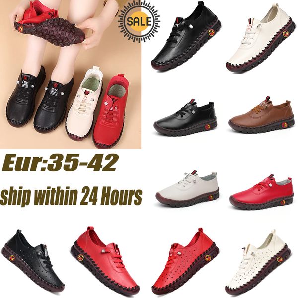 Damen-Loafer aus Leder mit weicher Sehne und flachem Boden, Handnähen, Fahrschuhe, klassische Walking-Casual-Slip-on-Loafer, 35–43