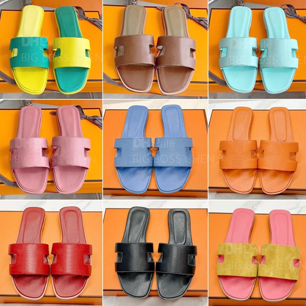 Novos chinelos femininos moda clássico couro slides planos para mulheres verão ao ar livre dedo do pé aberto luxo designer slides sandálias planas casuais férias sapatos de praia 35-42