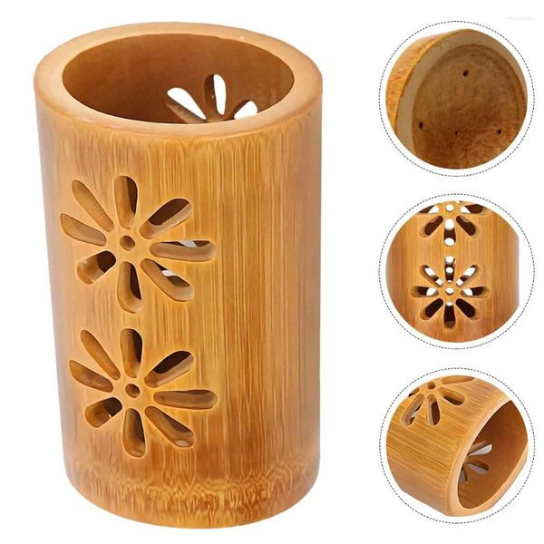 Garrafas de armazenamento Suporte para pauzinhos de cozinha Organizador de talheres de bambu Recipiente para caneta de mesa