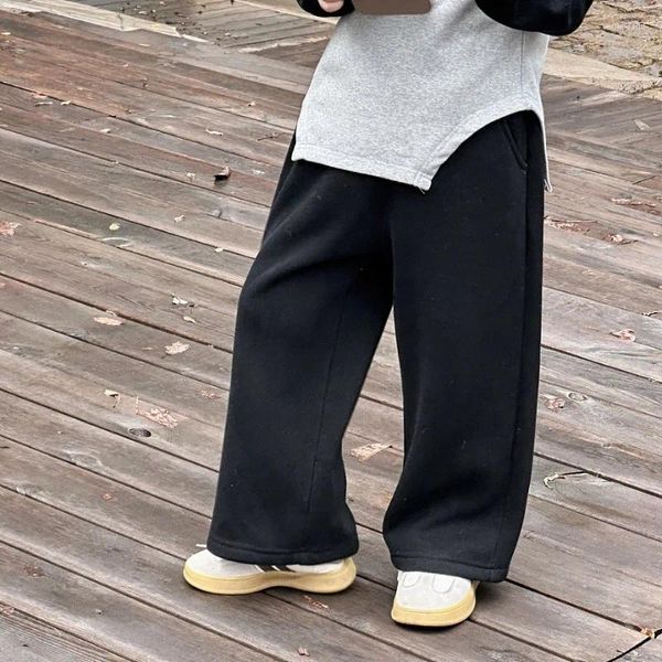 Hosen Kinder Hosen 2024 Winter Koreanische Mode Stil Casual Kinder Fleece Schwere Warme Solide Baumwolle Hose Baby Kleidung