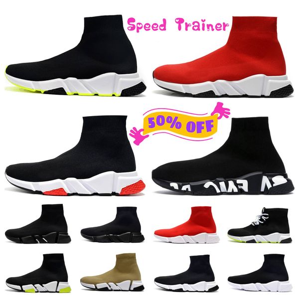 Designer Socken Freizeitschuhe Plattform Herren Damen Shiny Knit Speed 2.0 1.0 Trainer Triple Black White Master Emed Paris Stiefel Graffiti Speeds Trainer Runner Sneakers