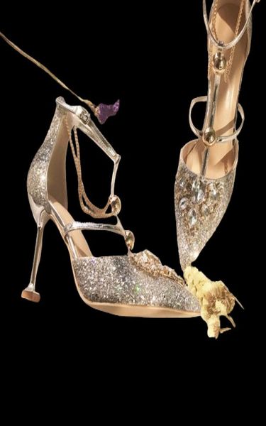 2020 moda ouro prata frisado lantejoulas designer feminino sapatos de casamento salto alto 85cm 6cm dedos apontados bombas sapatos de casamento 6343453