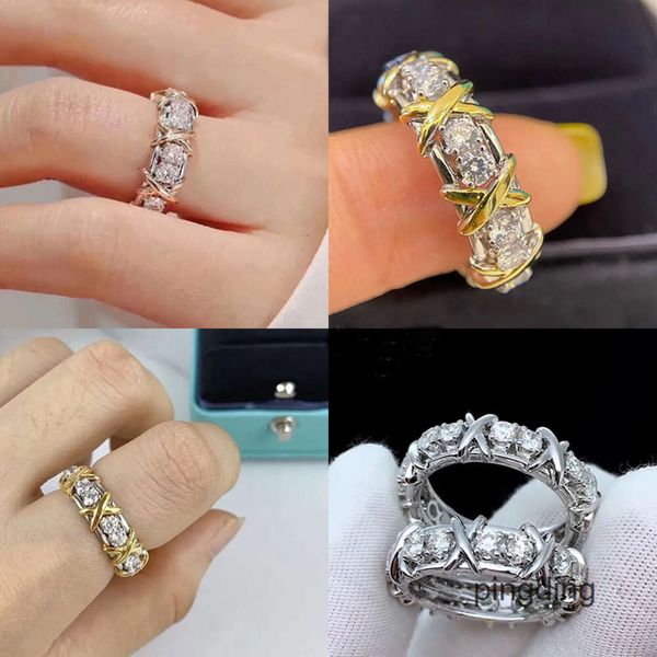 8m5t Bandringe Designer Neu x Sechzehn Stein Diamant Draht Ring Schmuck Gold Versprechen für Frauen Männer Schlumberger Valentinstag Geschenk Edge Bypass R